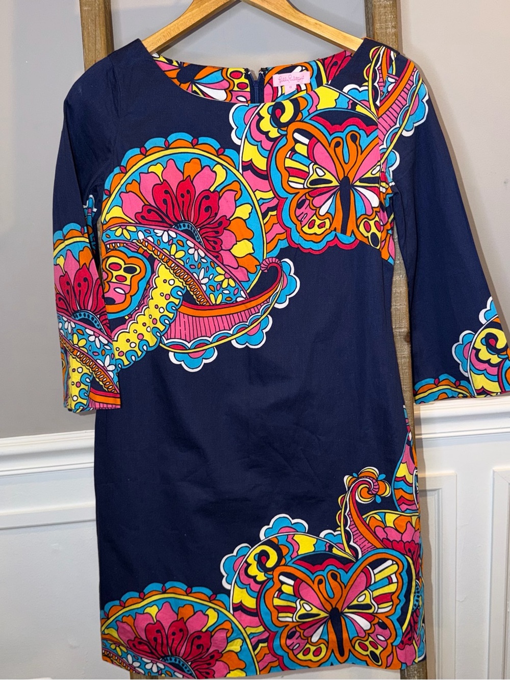 Lilly Pulitzer Navy Shift Dress with Pink, Yellow & Aqua Floral Print